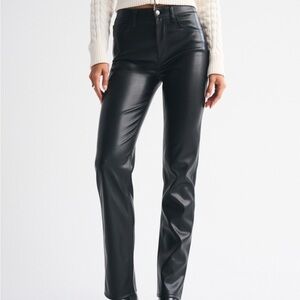 Black 90s Straight Leather Pants
